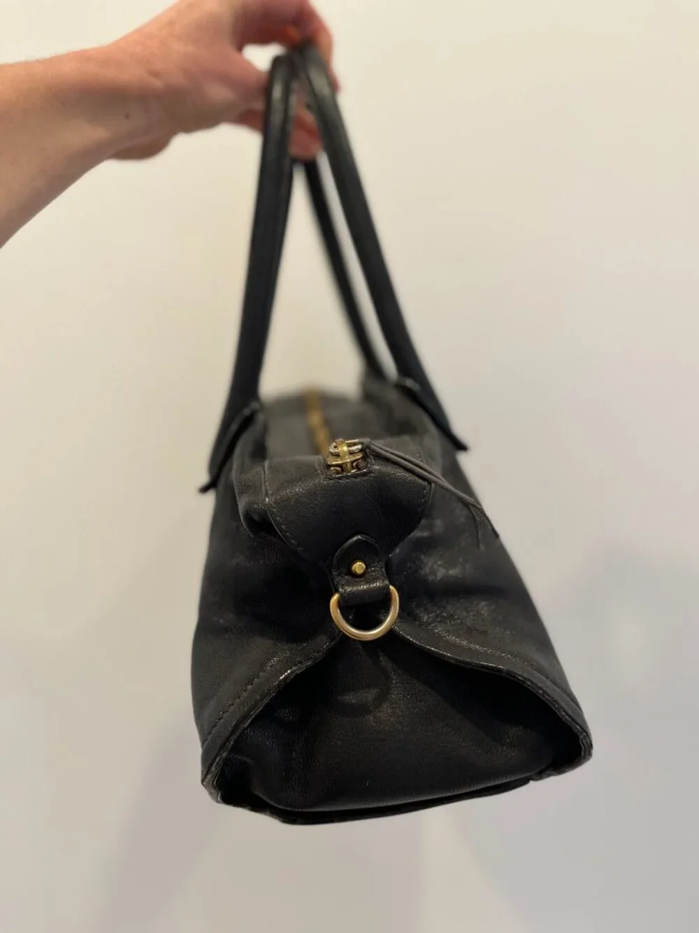 Black Leather Maiyet Bag with Detachable Shoulder Strap